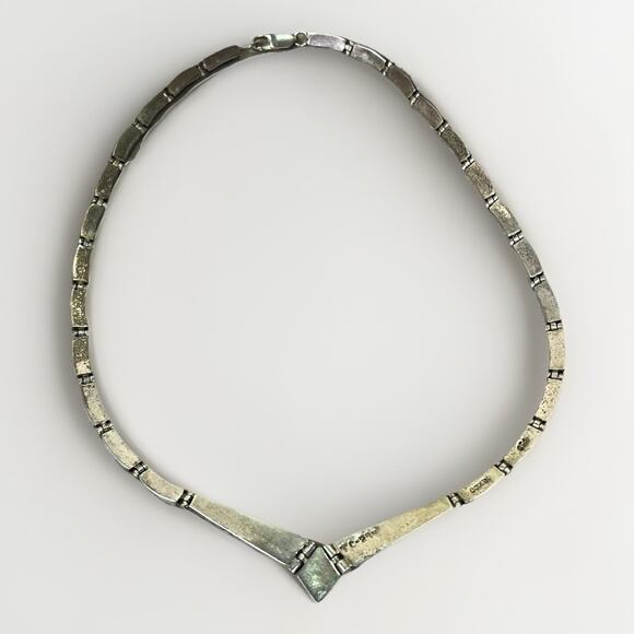 VTG Taxco Sterling Silver 950 Turquoise Inlay Hinged Panel Collar Necklace 22.7g - Picture 6 of 16